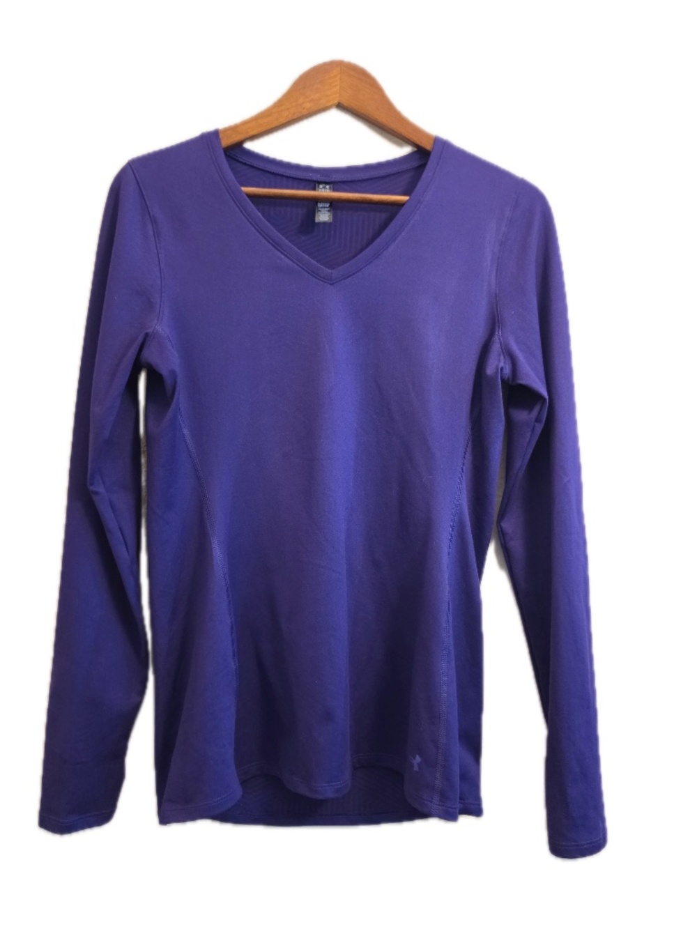 Under Armour Shirt Womens Large Purple ColdGear V-Neck Long Sleeve Athletic